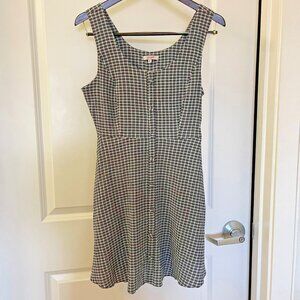 Ginger Women's Black White Fit Flare Plaid Mini Button Pocket Dress Size M